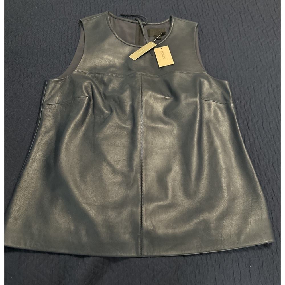 J.Crew Collection Size 6 Leather Shell Top Tank Shirt Style F6015 Navy Blue Lux